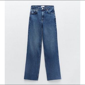 Zara Woman Premium Denim Collection Straight Leg High-Rise Raw Hem Jeans US6